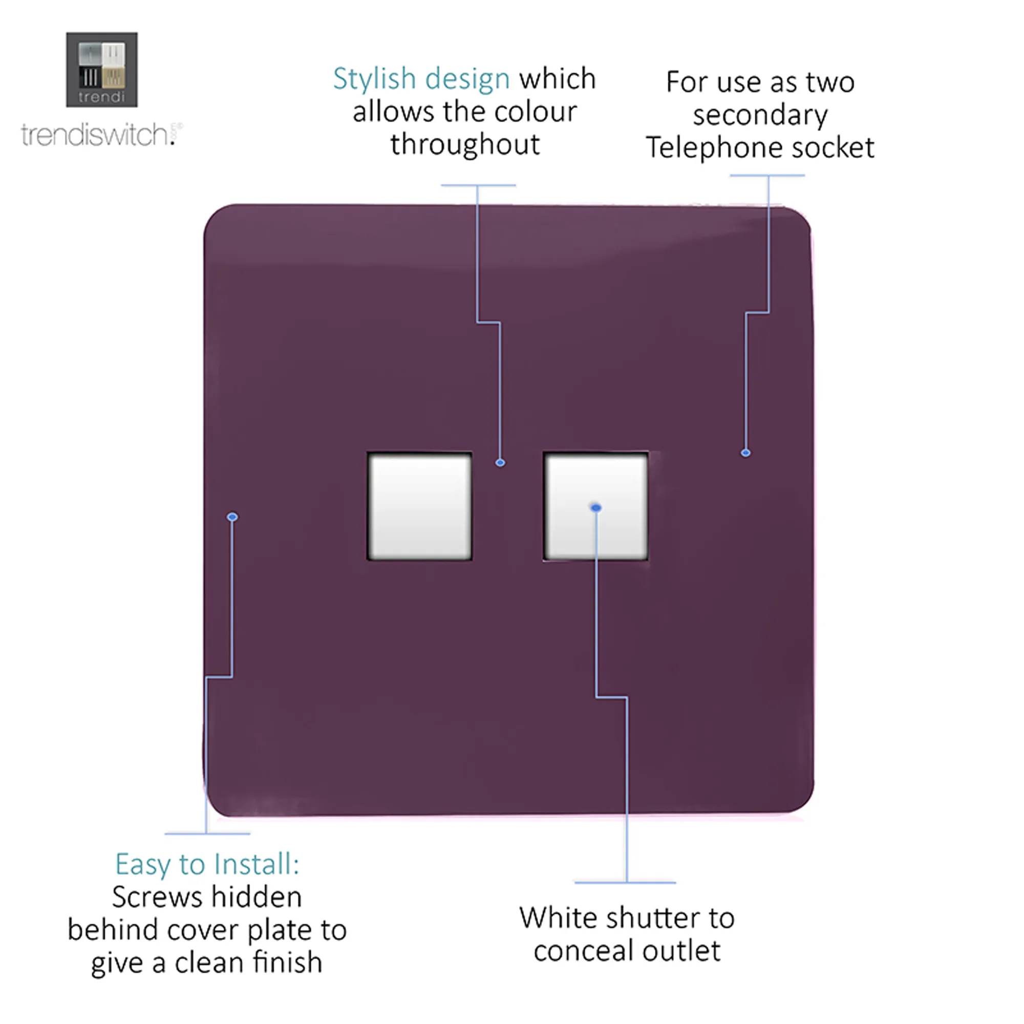 Twin PC Ethernet Cat 5/6 Data Outlet Plum ART-2PCPL  Trendi Plum